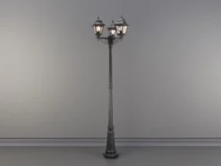Landhausstil Straßenlaterne NORFOLK 3-flammig mit Bleiglas, Höhe 227cm