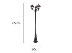 Landhausstil Straßenlaterne NORFOLK 3-flammig mit Bleiglas, Höhe 227cm