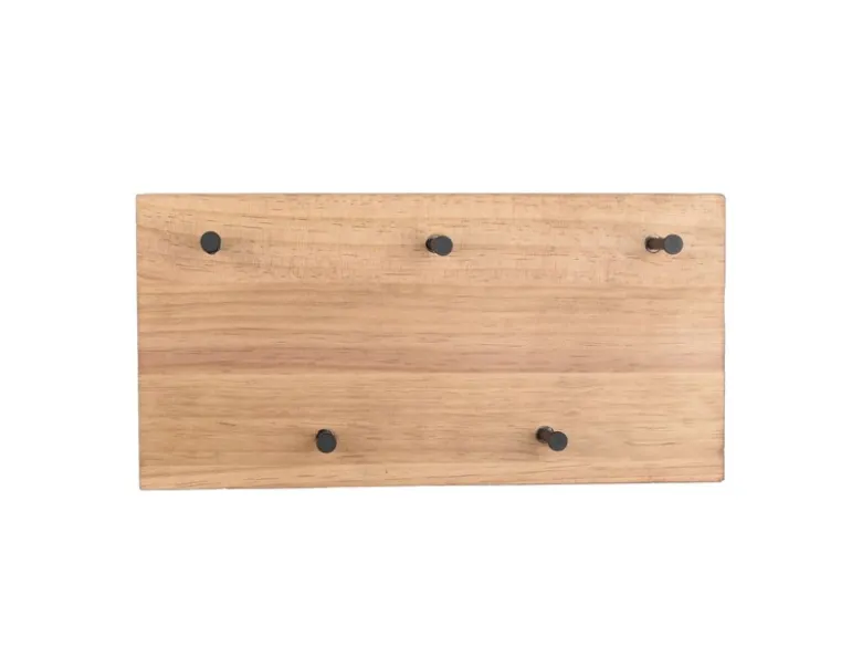 LED Holzbalken Wandgarderobe SAMANTHA mit 5 Haken 40x20cm