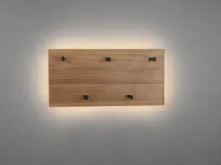 LED Holzbalken Wandgarderobe SAMANTHA mit 5 Haken 40x20cm