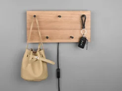 LED Holzbalken Wandgarderobe SAMANTHA mit 5 Haken 40x20cm