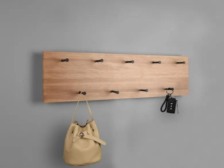 LED Holzbalken Wandgarderobe SAMANTHA mit 9 Haken 75x30cm
