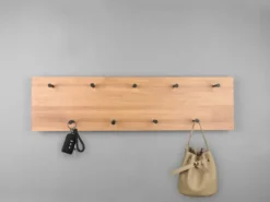 LED Holzbalken Wandgarderobe SAMANTHA mit 9 Haken 75x30cm