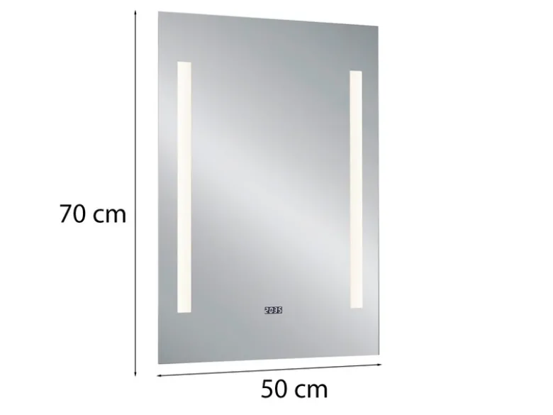 LED Lichtspiegel Wandspiegel ILONKA mit digitaler Uhr rechteckig 50x70cm