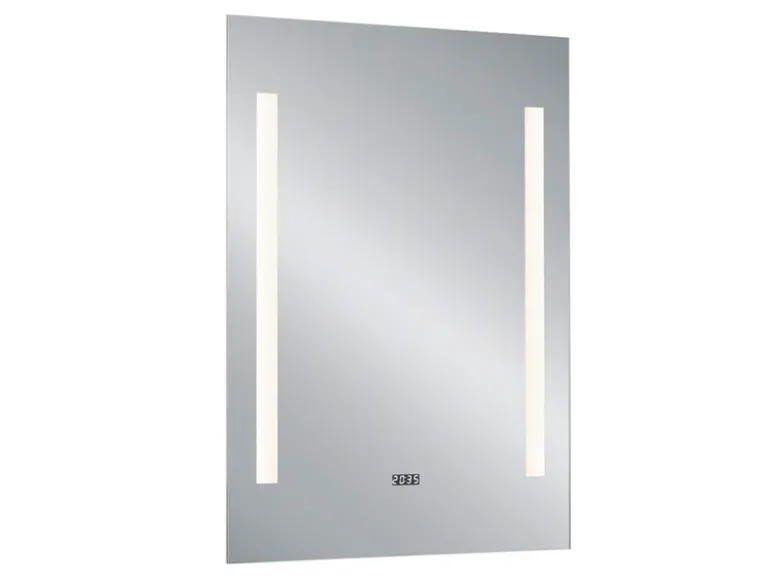 LED Lichtspiegel Wandspiegel ILONKA mit digitaler Uhr rechteckig 50x70cm