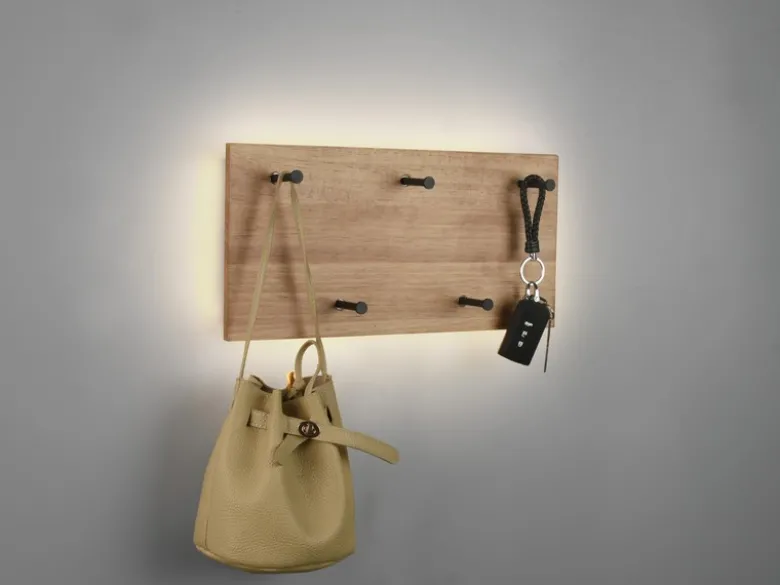 LED Metall Wandregal & Holz Hakenleiste - Set mit Beleuchtung groß & klein
