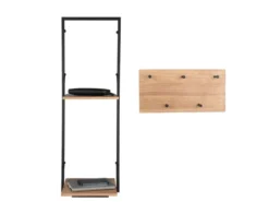 LED Metall Wandregal & Holz Hakenleiste - Set mit Beleuchtung groß & klein