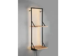LED Metall Wandregal & Holz Hakenleiste - Set mit Beleuchtung groß & klein