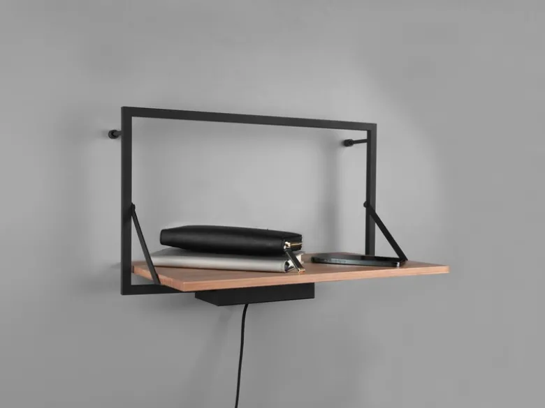 LED Wandregal 2er SET mit Beleuchtung aus Metall schwarz & Holz 50cm breit