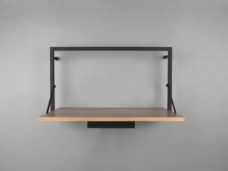 LED Wandregal 2er SET mit Beleuchtung aus Metall schwarz & Holz 50cm breit