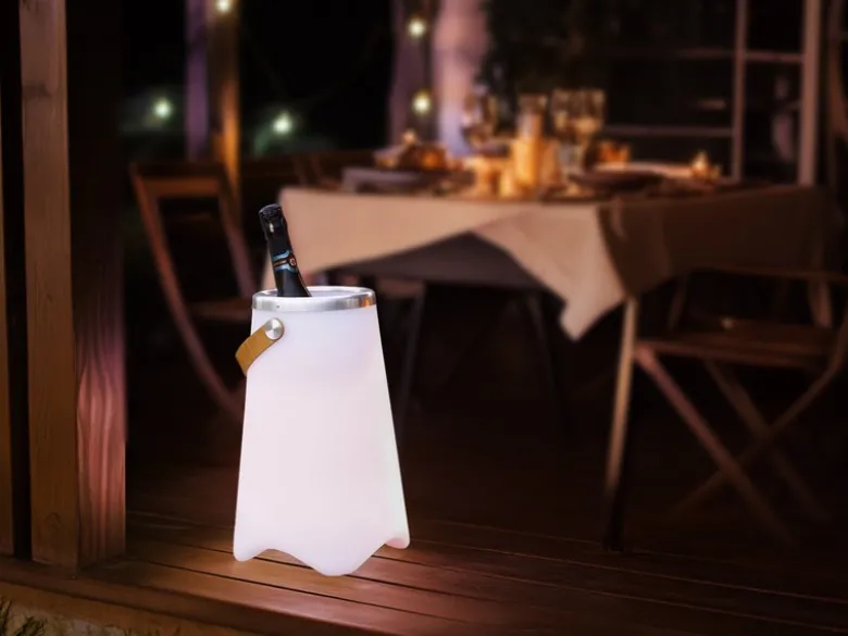 LED Akku Bodenlampe CALLOON mit RGB, Bluetooth Lautsprecher & Weinkühler 50cm