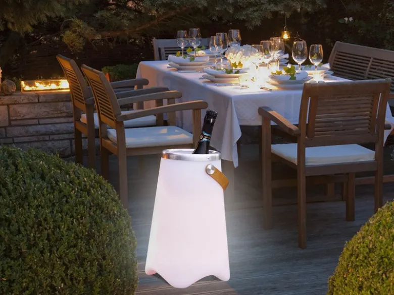 LED Akku Bodenlampe CALLOON mit RGB, Bluetooth Lautsprecher & Weinkühler 50cm