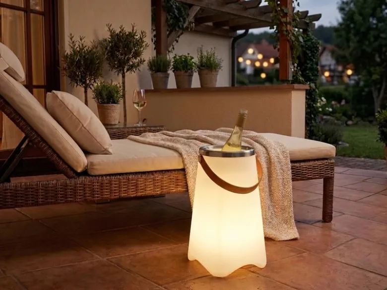 LED Akku Bodenlampe CALLOON mit RGB, Bluetooth Lautsprecher & Weinkühler 50cm
