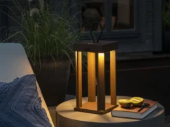 LED Akku Outdoor Laterne CANNES per USB aufladbar, Rostoptik Höhe 42cm
