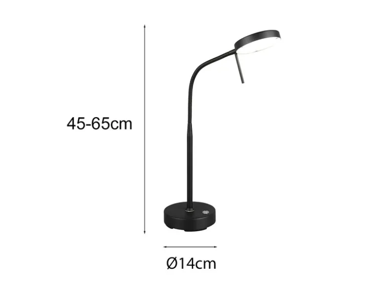 LED Akku Schreibtischlampe MORENO dimmbar mit Flexarm, Schwarz Höhe 45cm