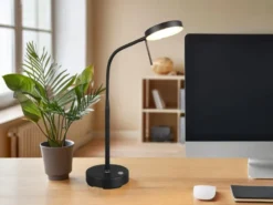 LED Akku Schreibtischlampe MORENO dimmbar mit Flexarm, Schwarz Höhe 45cm