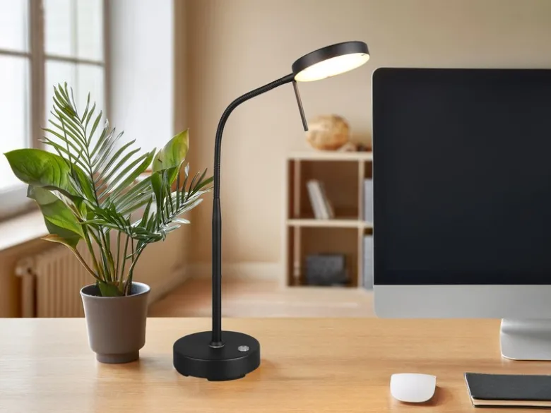 LED Akku Schreibtischlampe MORENO dimmbar mit Flexarm, Schwarz Höhe 45cm