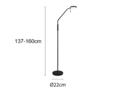 LED Akku Stehlampe MORENO dimmbar mit Flexarm, Schwarz Höhe 137cm