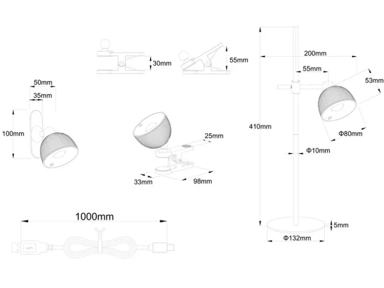 LED Akku Tischleuchte MAXIMA 3 in 1, per USB aufladbar, Schwarz max. Höhe 41cm