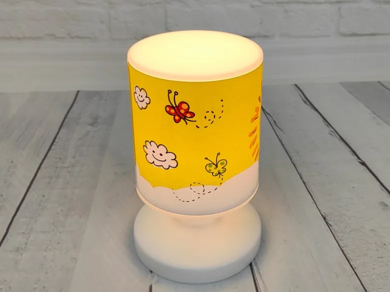 LED Akku Tischleuchte Motiv Sonne und Schmetterling per USB aufladbar, Höhe 20cm