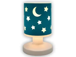 LED Akku Tischleuchte Petrol mit Mond & Sternen per USB aufladbar, Höhe 20cm