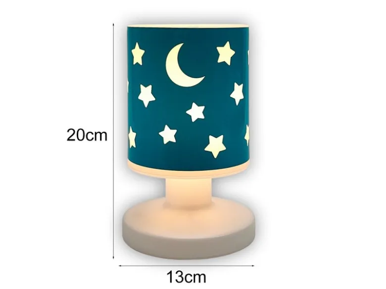 LED Akku Tischleuchte Petrol mit Mond & Sternen per USB aufladbar, Höhe 20cm