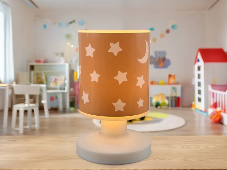 LED Akku Tischleuchte Pfirsichfarben Mond & Sterne per USB aufladbar, Höhe 20cm