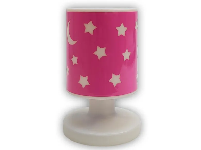 LED Akku Tischleuchte Rosa mit Mond & Sternen, per USB aufladbar, Höhe 20cm