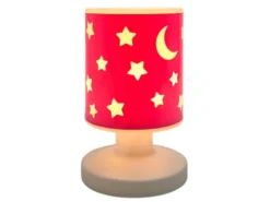LED Akku Tischleuchte Rosa mit Mond & Sternen, per USB aufladbar, Höhe 20cm