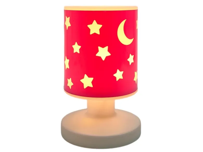 LED Akku Tischleuchte Rosa mit Mond & Sternen, per USB aufladbar, Höhe 20cm