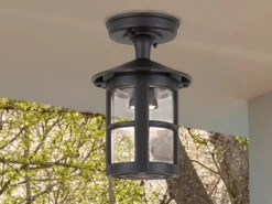 LED Außen Decken Laterne aus Alu im Landhausstil, Schwarz Höhe 23,5cm