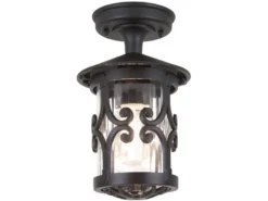 LED Außen Decken Laterne aus Alu im Landhausstil, Schwarz Höhe 26cm