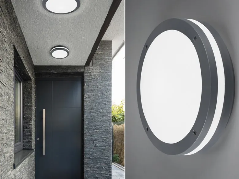 LED Außen Deckenleuchte Wandleuchte 2er SET mit Bewegungsmelder Anthrazit, Ø30cm