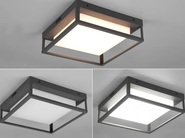 LED Außen Deckenleuchte WITHAM mit Metall Rahmen Anthrazit 30 x 30cm