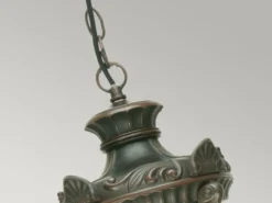 LED Außen Hängeleuchte im Jugendstil mit Amberglas, Ø19cm