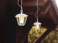 LED Außenhängeleuchte im Landhausstil aus Aluminium Weiß, 17x17cm