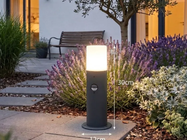 LED Außen Sockelleuchte Anthrazit mit Bewegungsmelder, Höhe 30cm