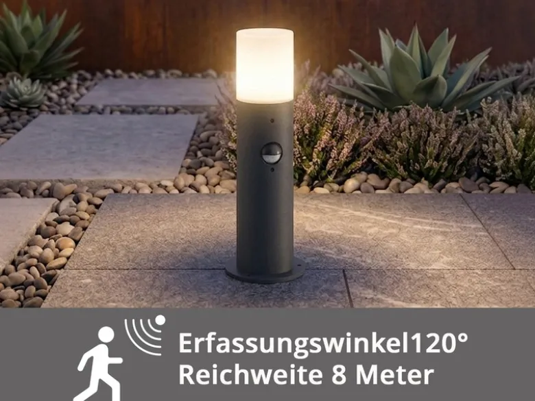 LED Außen Sockelleuchte Anthrazit mit Bewegungsmelder, Höhe 30cm