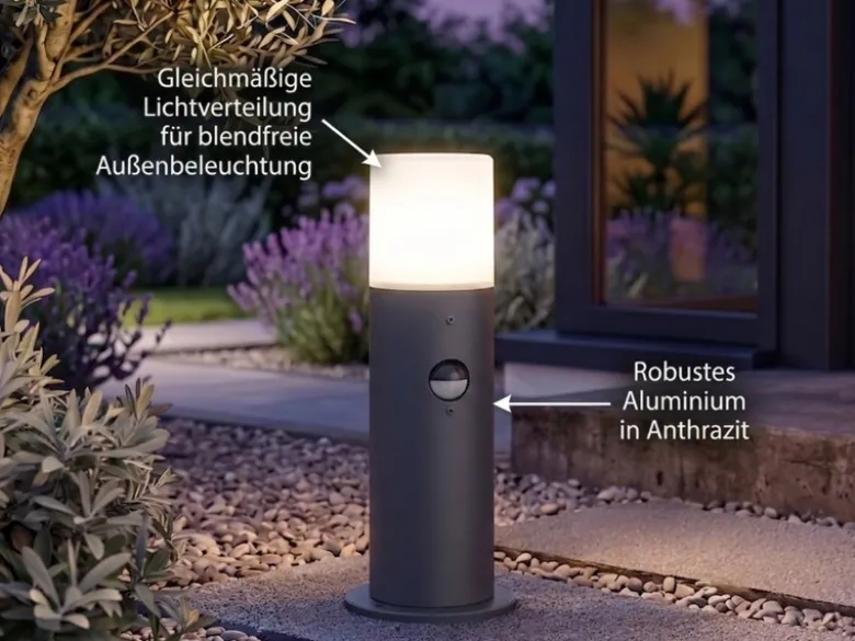 LED Außen Sockelleuchte Anthrazit mit Bewegungsmelder, Höhe 30cm