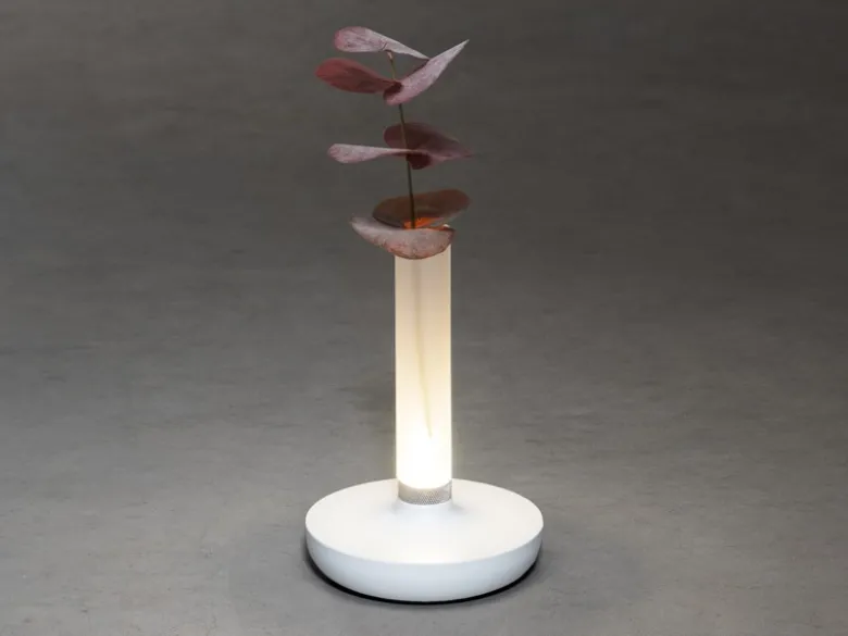LED Außentischleuchte und Blumenvase BIARRITZ mit Akkubetrieb, Weiß Höhe 20cm