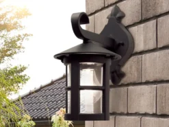 LED Außen Wandlaterne aus Alu im Landhausstil, Schwarz Höhe 29cm