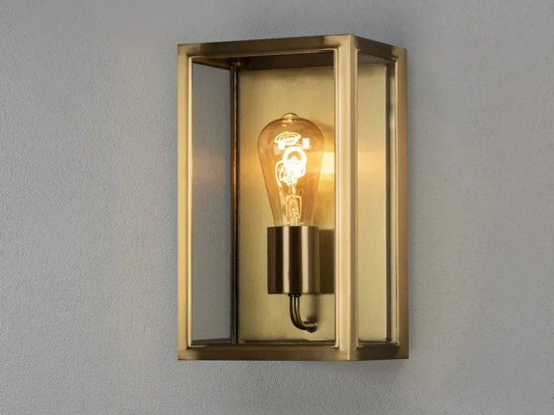 LED Außenwandlaterne aus Messing mit Klarglas, Höhe 30cm