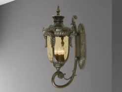 LED Außenwandlaterne im Jugendstil mit Amberglas, stehend Höhe 64cm