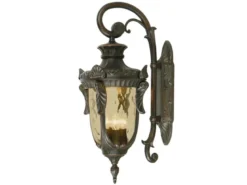 LED Außenwandlaterne im Jugendstil mit Amberglas, hängend Höhe 64cm
