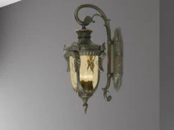 LED Außenwandlaterne im Jugendstil mit Amberglas, hängend Höhe 64cm