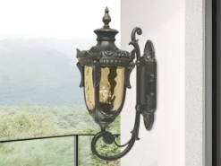 LED Außenwandlaterne im Jugendstil mit Amberglas, stehend Höhe 53cm