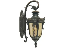 LED Außenwandlaterne im Jugendstil mit Amberglas, hängend Höhe 52cm