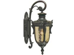 LED Außenwandlaterne im Jugendstil mit Amberglas, hängend Höhe 43cm