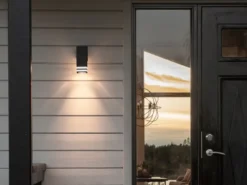 LED Außenwandleuchte ALU Down Light Schwarz Effektstreifen IP44, Höhe 19cm