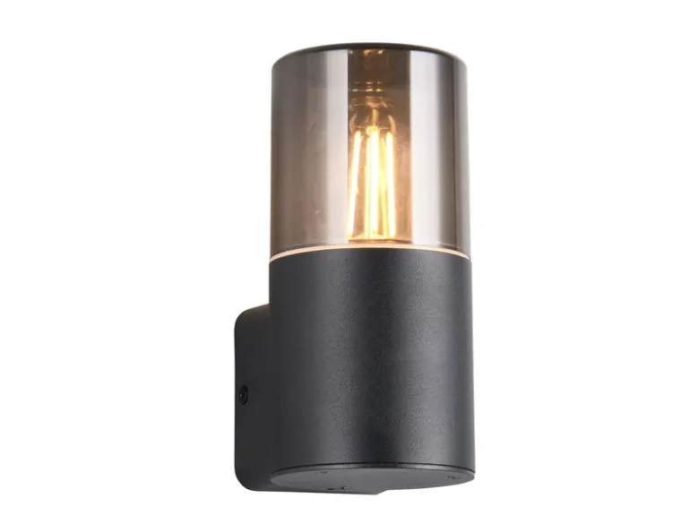 LED Außenwandleuchte Aluminium Schwarz & Rauchfarbig E27, Höhe 17,5cm